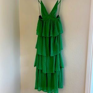 Kelly Green Swiss Dot Tiered Maxi Dress